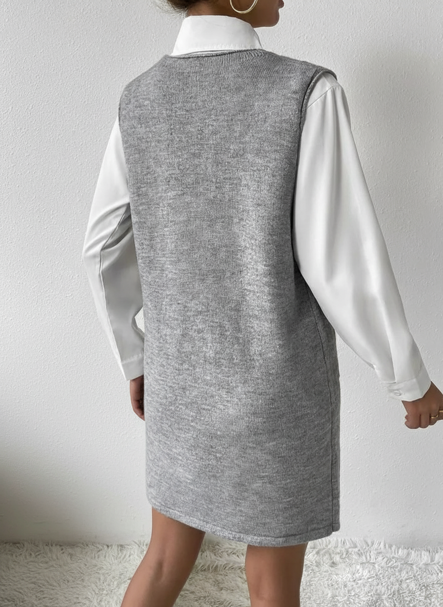 V-Neck Sleeveless Sweater Dress with Pockets – Effortless Cozy Chic - Pelléssa