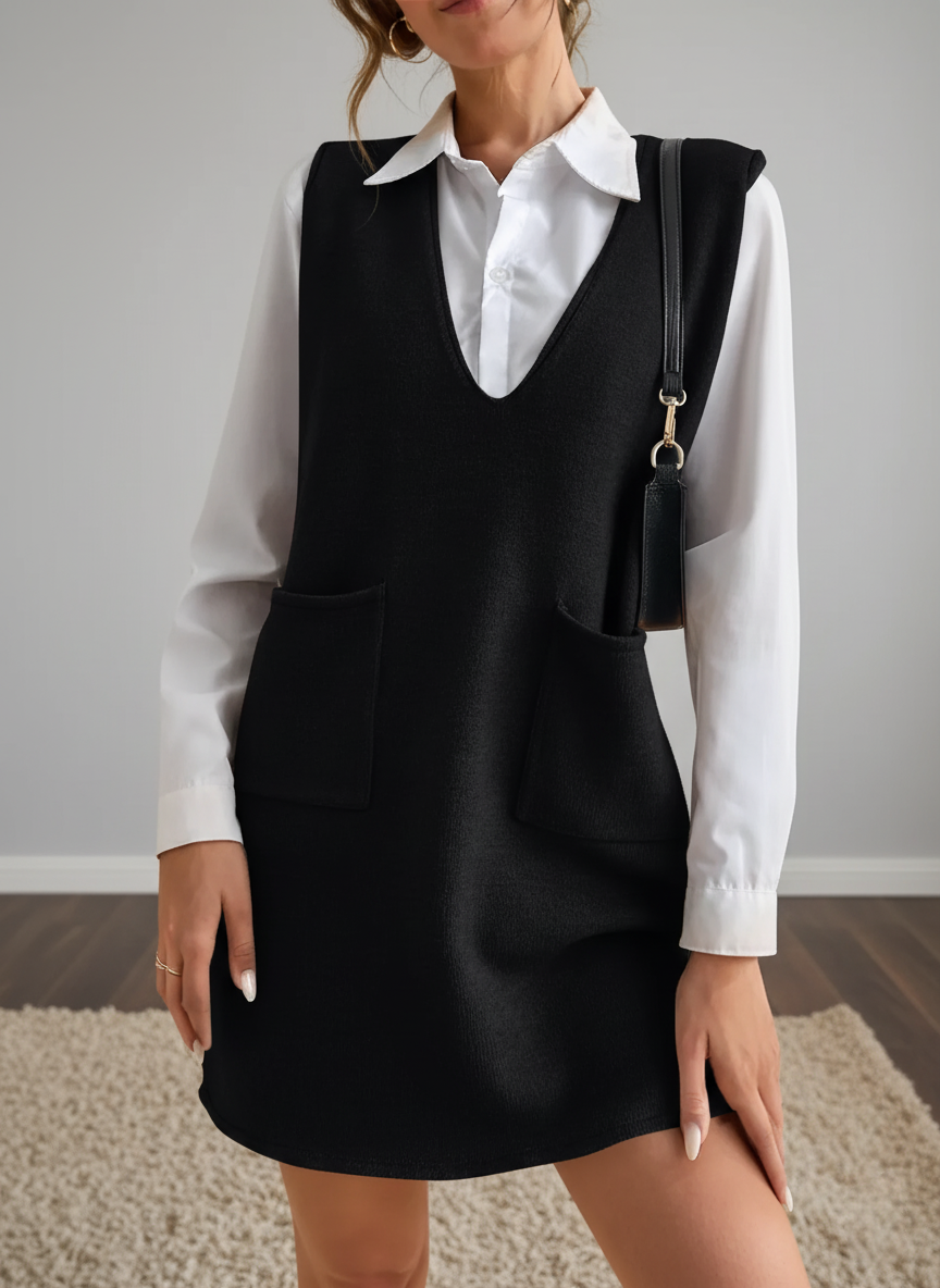 V-Neck Sleeveless Sweater Dress with Pockets – Effortless Cozy Chic - Pelléssa