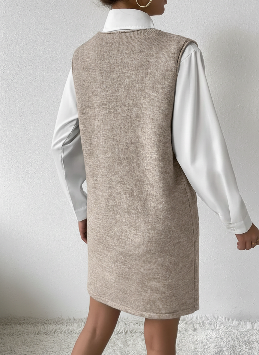 V-Neck Sleeveless Sweater Dress with Pockets – Effortless Cozy Chic - Pelléssa