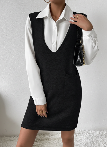 V-Neck Sleeveless Sweater Dress with Pockets – Effortless Cozy Chic - Pelléssa