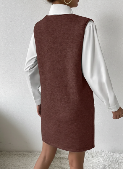 V-Neck Sleeveless Sweater Dress with Pockets – Effortless Cozy Chic - Pelléssa