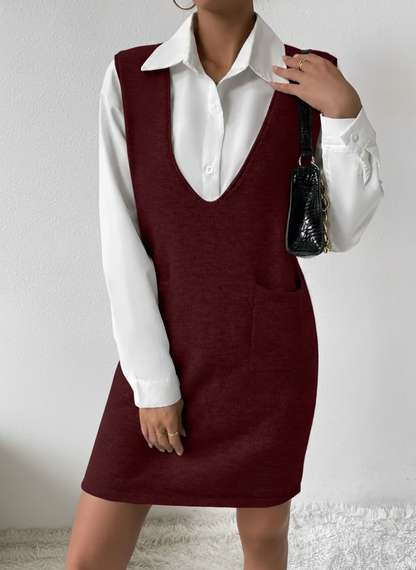 V-Neck Sleeveless Sweater Dress with Pockets – Effortless Cozy Chic - Pelléssa