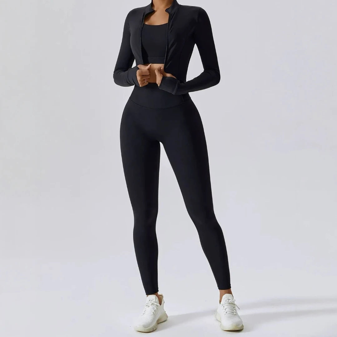 3-Piece Sculpting Activewear Set (Leggings + Bra + Jacket)